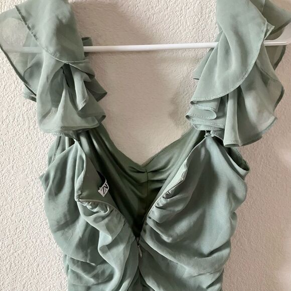 Zara Green Cottagecore Preppy Feminine Flowy Ruffled Fitted Summer Mini Dress M - Picture 12 of 13